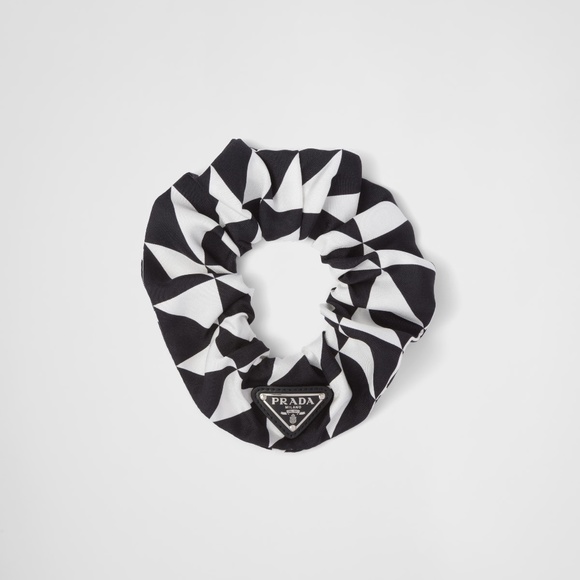 Prada Black/White Printed Silk Twill Scrunchie - Picture 1 of 5